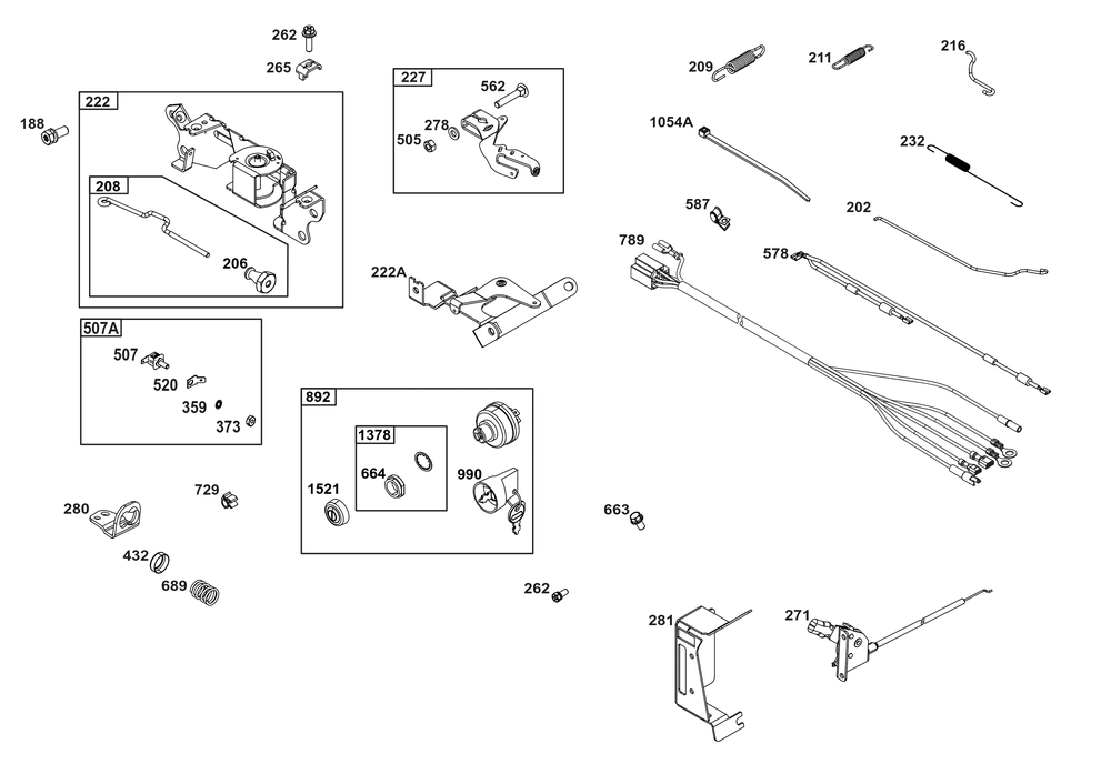 Controls Group Diagram and Parts List for 386447-0441-G1 200000 - 399999 Briggs and Stratton Engine